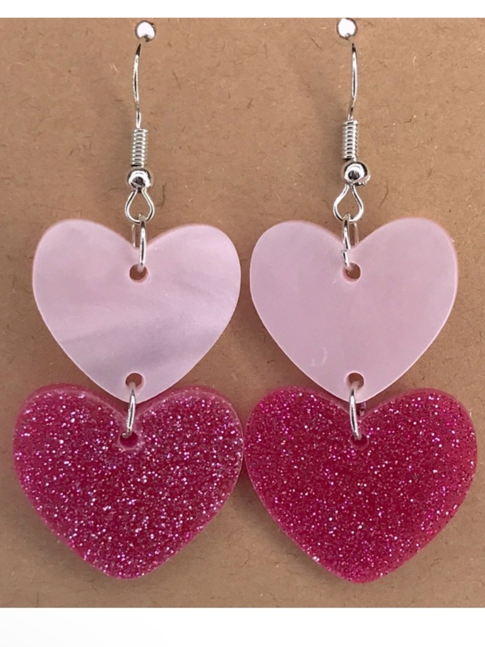 *LAST SET* Pink Double Heart Dangle Earrings Fashion Jewelry